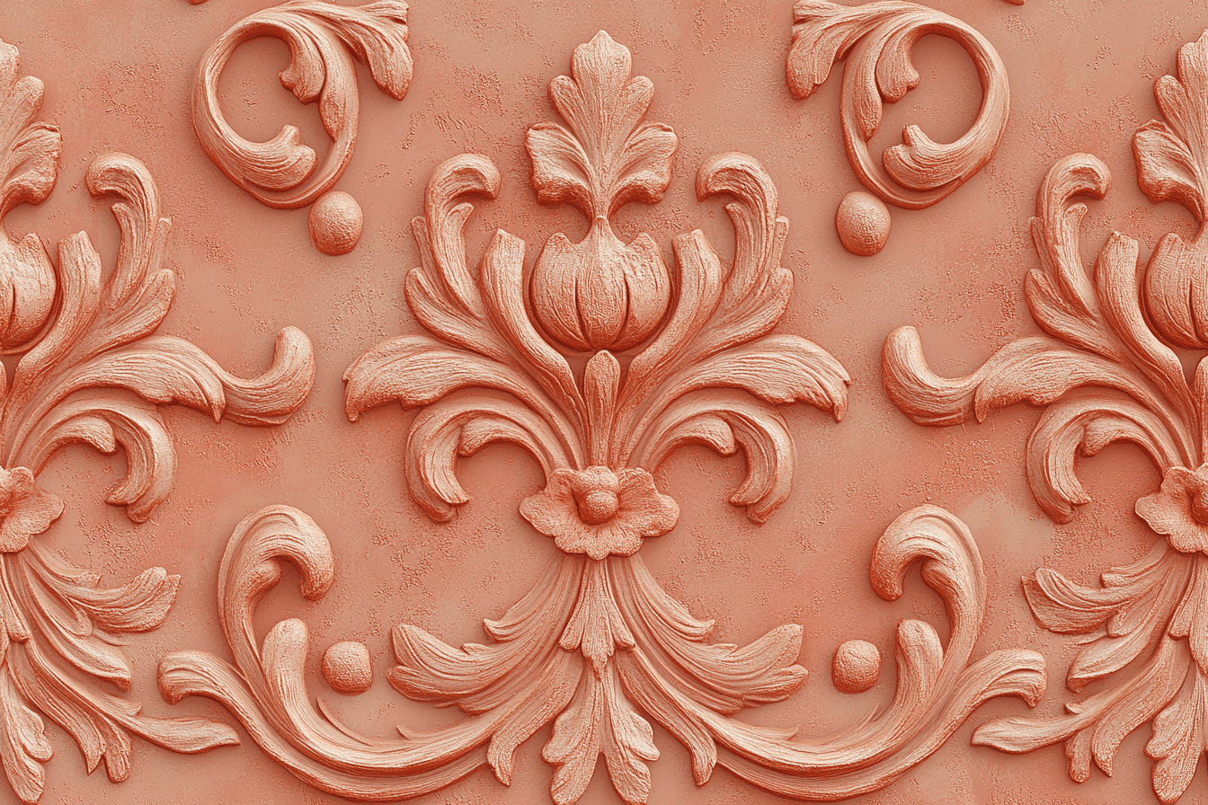 Terracotta Wallpaper with Baroque Swirls | Murals Wallpaper