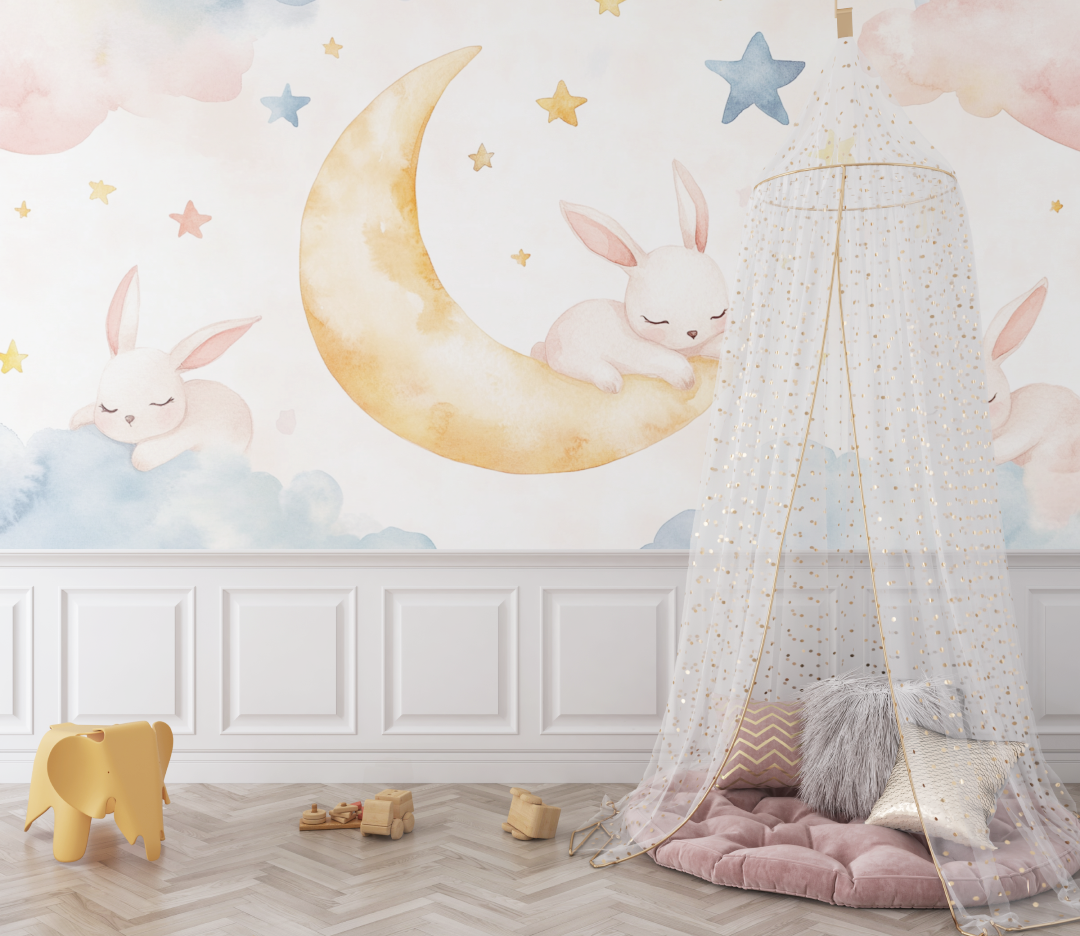 Wallpaper Animals Rabbit and Sleeping Moon | Murals Wallpaper