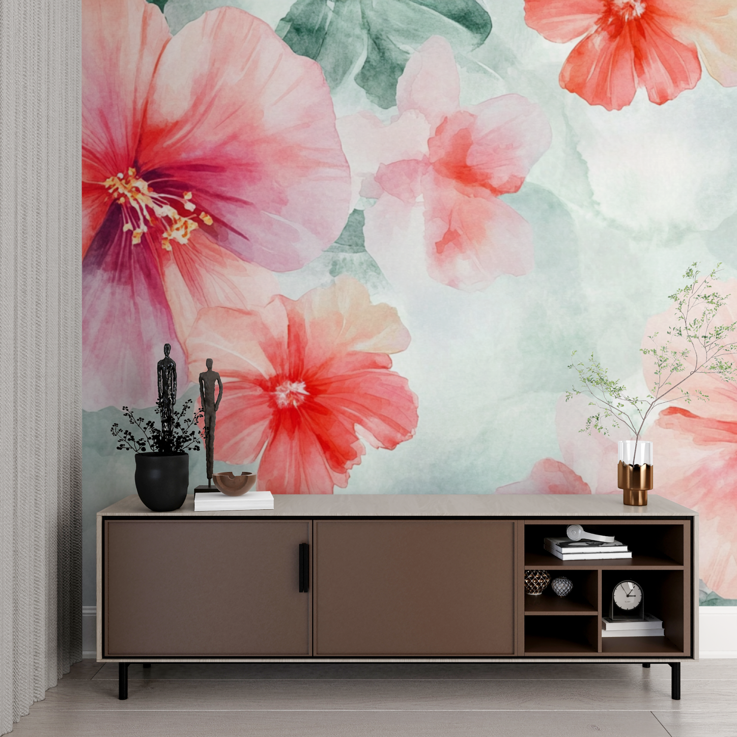Watercolor Tropical Flowers Gradient Wallpaper | Murals Wallpaper