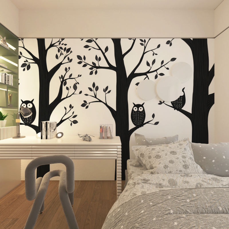 Black and White Tree Wallpaper for Kids' Room Owl | Murals Wallpaper