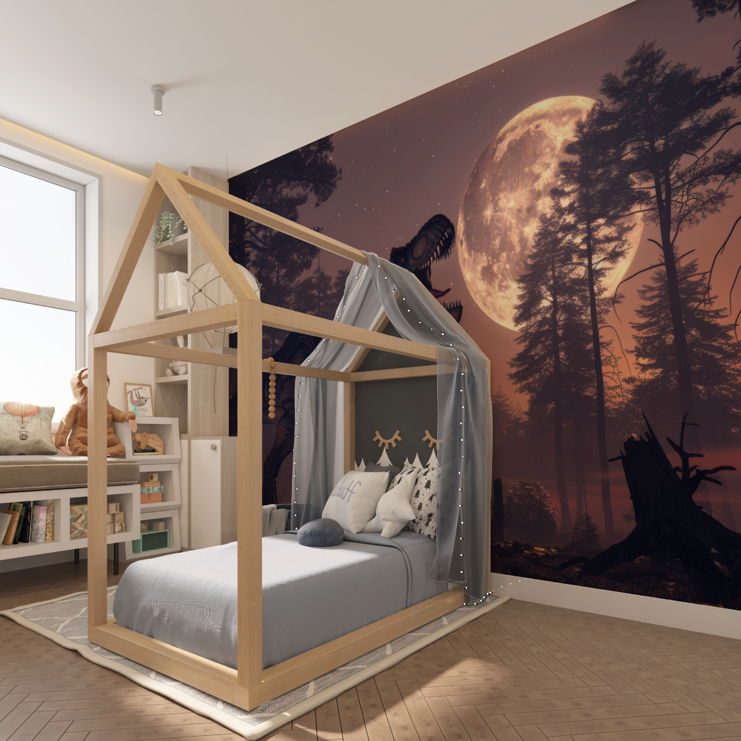 T-Rex-Vollmond-Tapete | Wandbild-Tapete