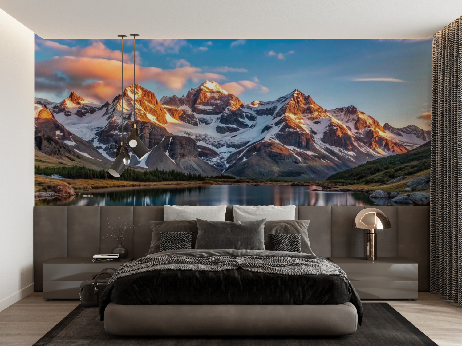 Papier Peint Panoramique Montagne Golden Hour – Trompe l'oeil