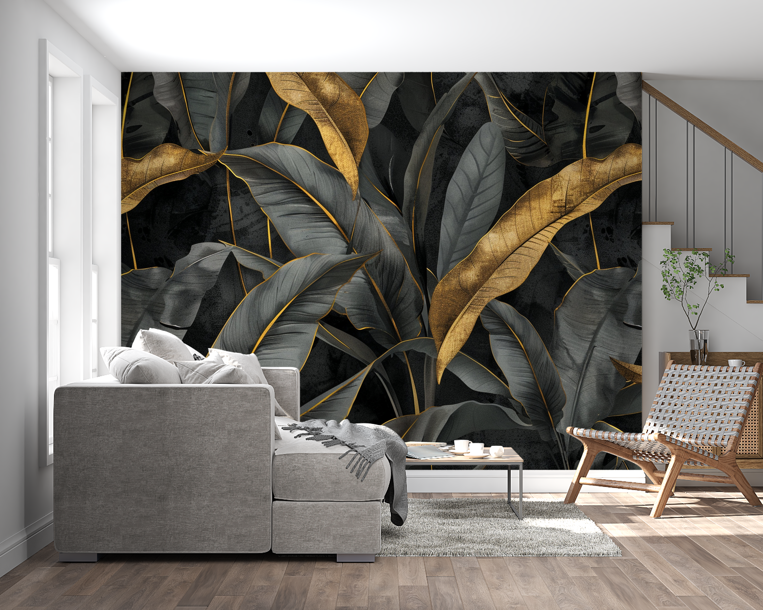 Black and Gold Banana Leaf Wallpaper | Murals Wallpaper