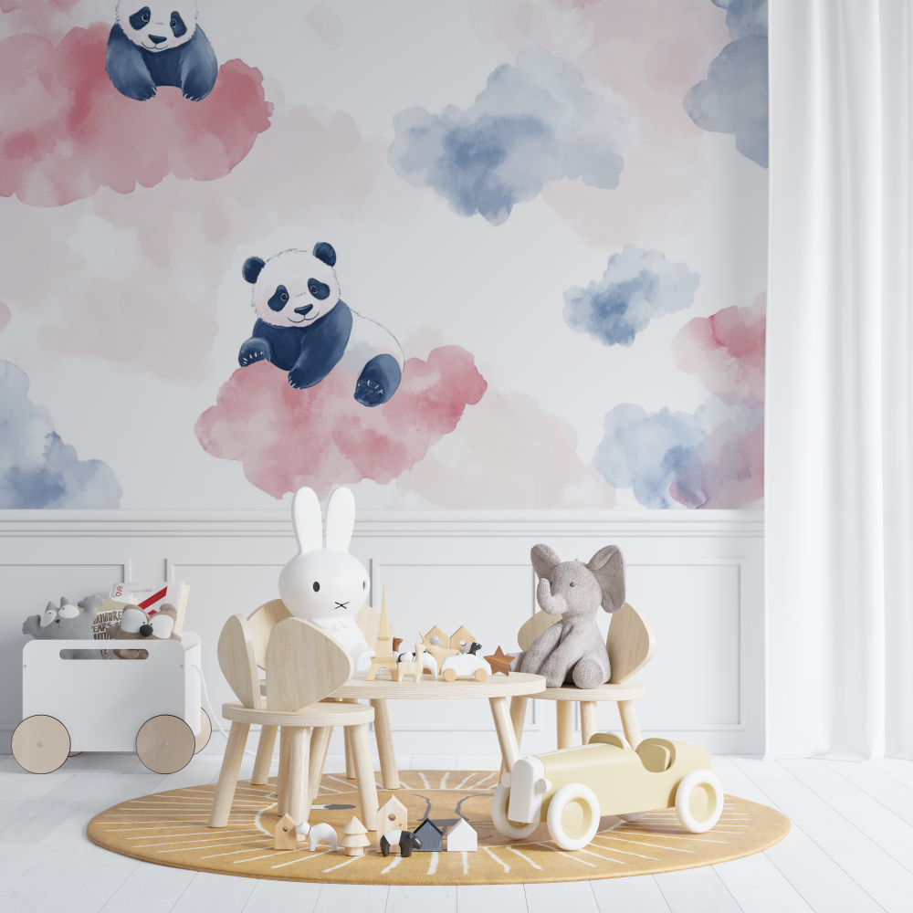 Pastell Panda und Wolken Tapete | Wandbilder Tapete