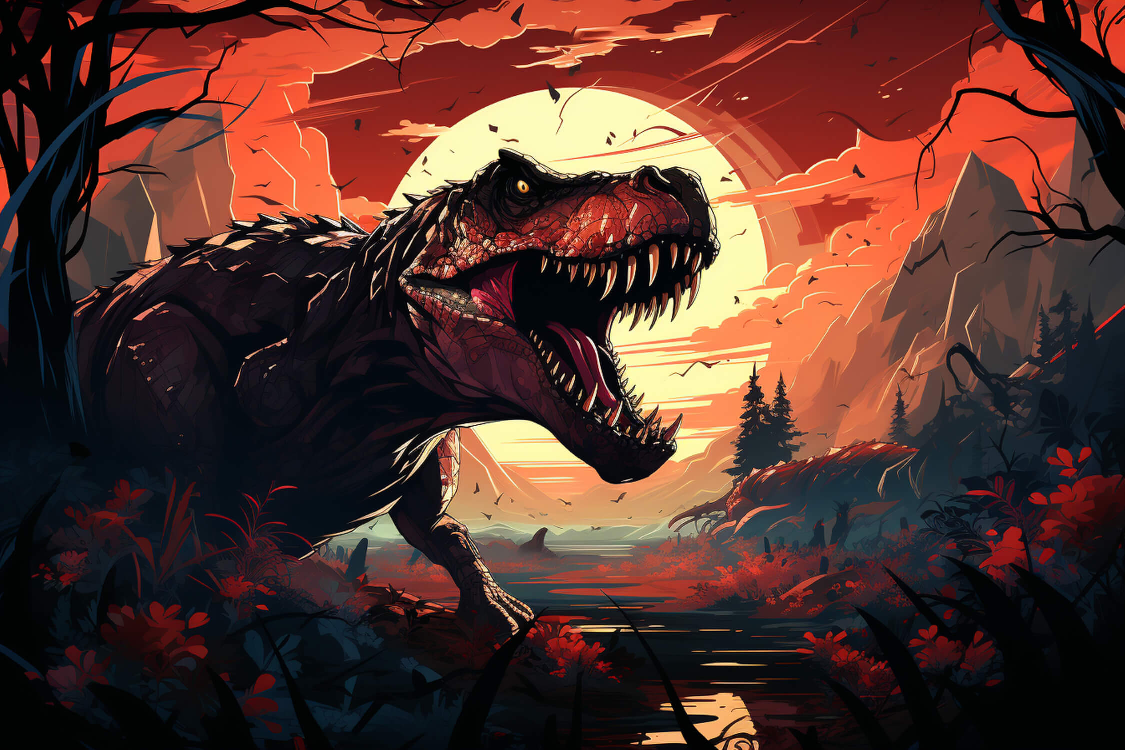 Dinosaur Pattern Wallpaper Red | Murals Wallpaper