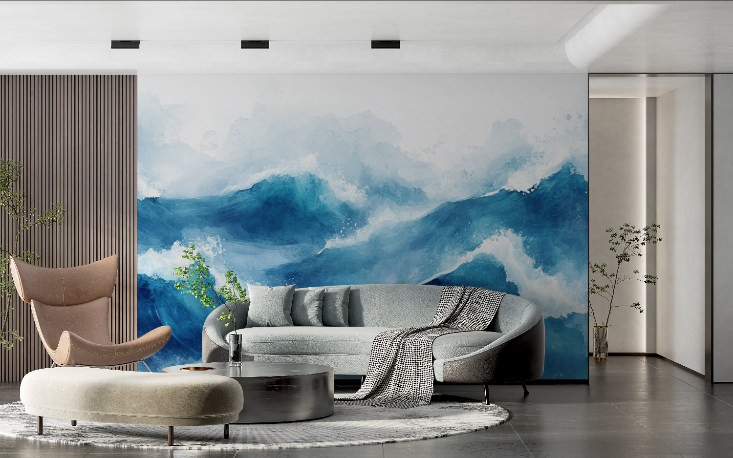 Dynamic Blue Wave Watercolor Wallpaper | Murals Wallpaper