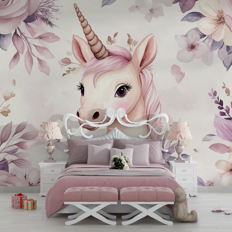 Einhorn Mädchen Tapete für Schlafzimmer Dekor | Wandbilder Tapete