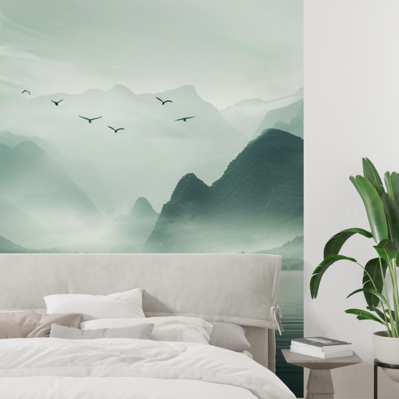 Mountain and Sail on the Lake Wallpaper | Murals Wallpaper