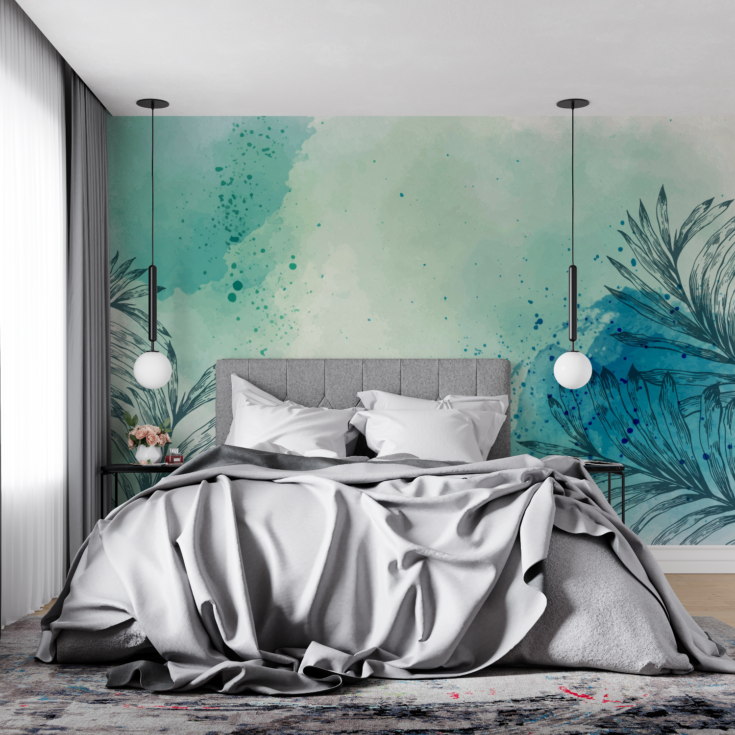 Blau-grüne Landschaftstapete | Murals Wallpaper