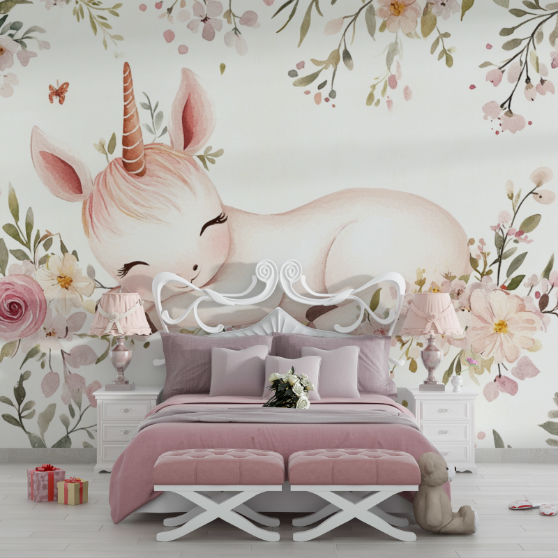 Unicorn Wallpaper Baby Girl Room Flower Nest | Murals Wallpaper
