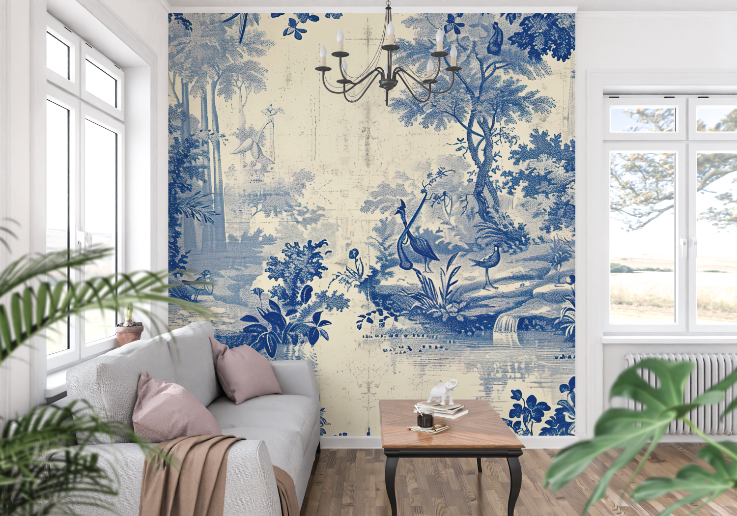 Antique Pond Toile Wallpaper | Murals Wallpaper