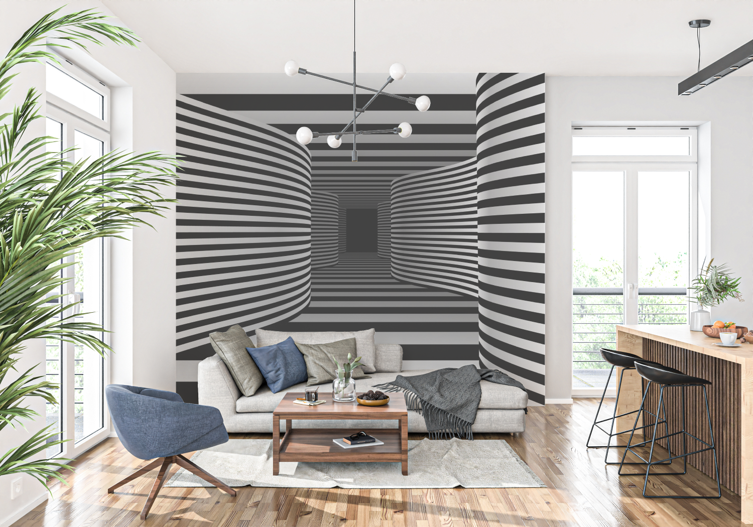 Modern 3D Trompe L'Oeil Wallpaper | Murals Wallpaper