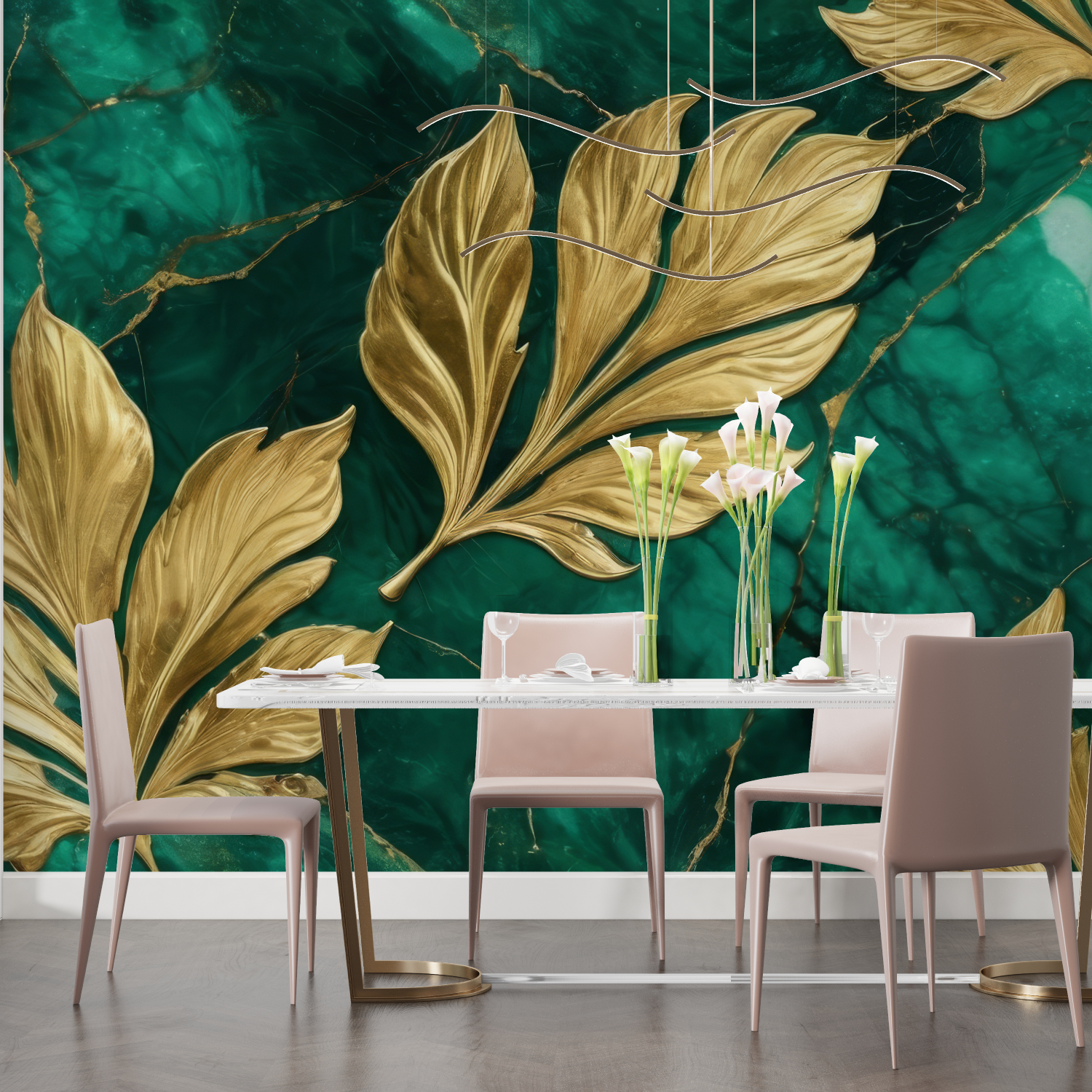 Gold and Green Leafy Wallpaper | Murals Wallpaper