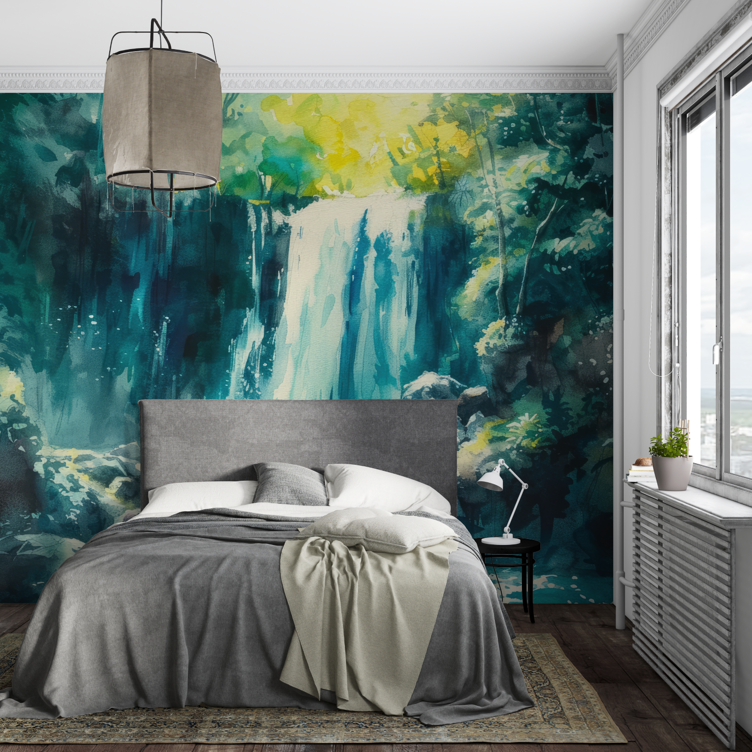 Watercolor Zen Cascade Wallpaper | Murals Wallpaper