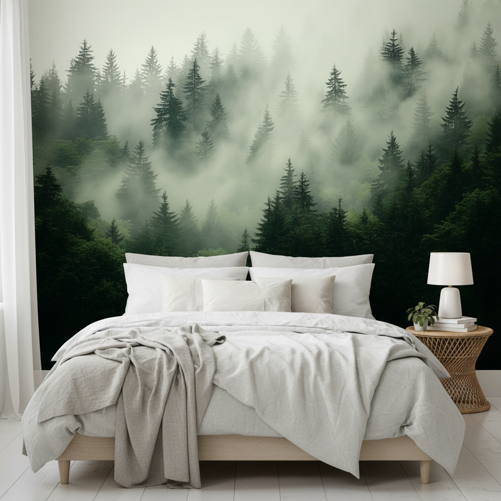 Misty Pine Forest Nature Mural Wallpaper