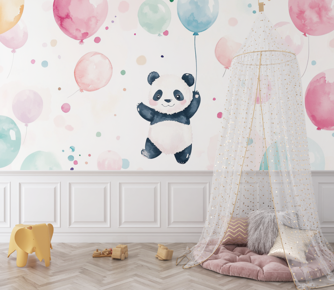 Panda and Colorful Balloons Wallpaper | Murals Wallpaper