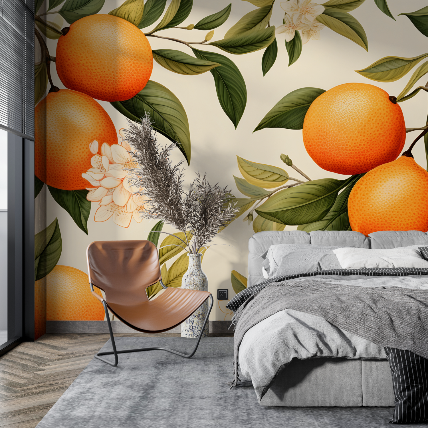 Tapete mit Orangenzweigen | Wandtapete