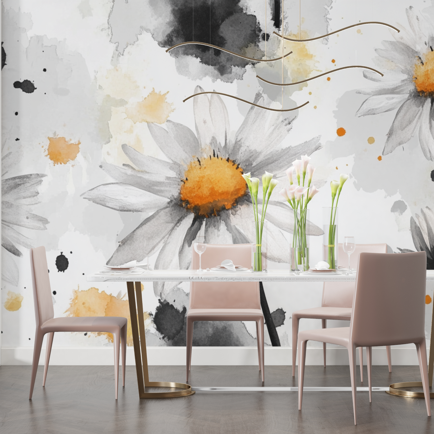 Watercolor Daisy Sketch Wallpaper | Murals Wallpaper