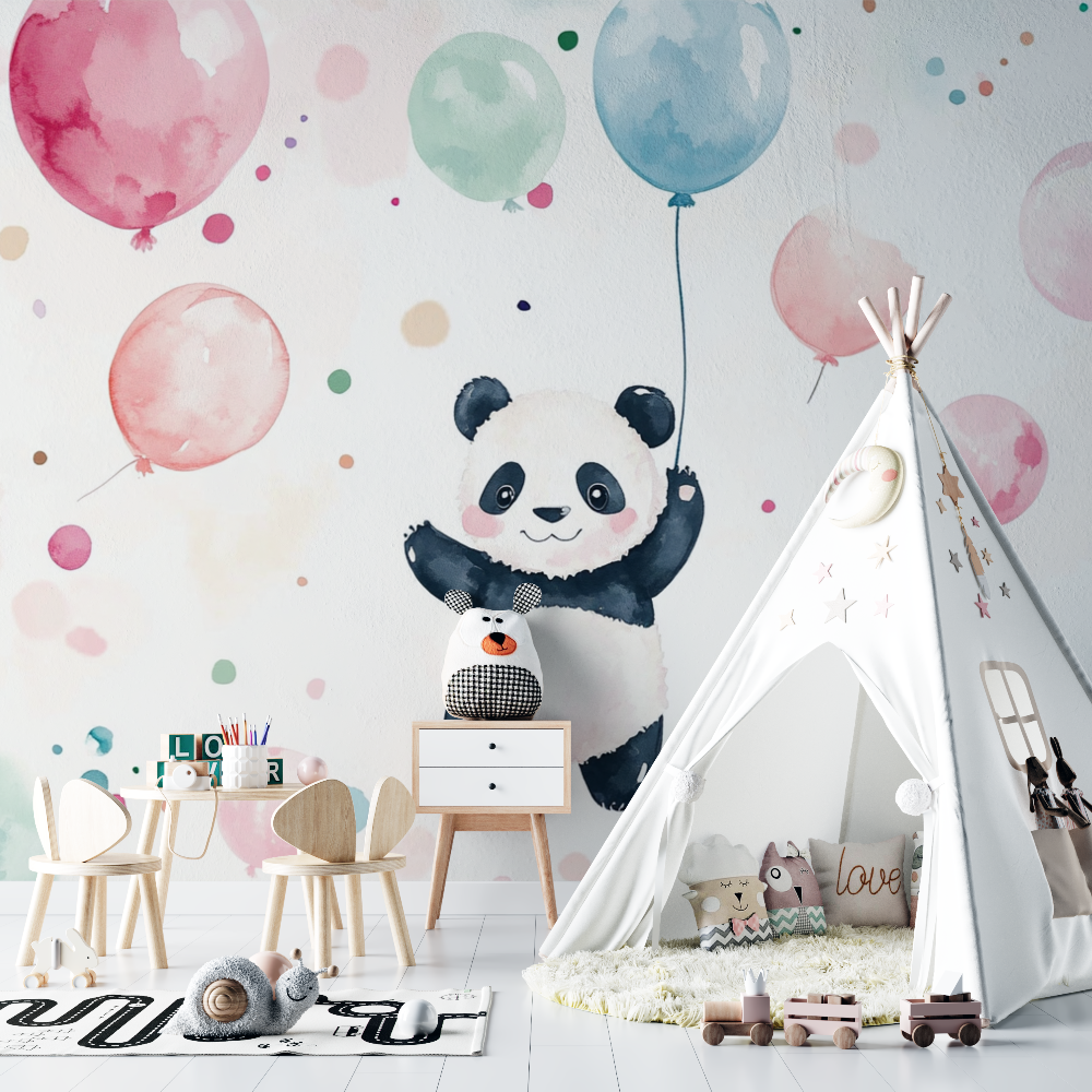 Panda und bunte Luftballons Tapete | Wandbilder Tapete