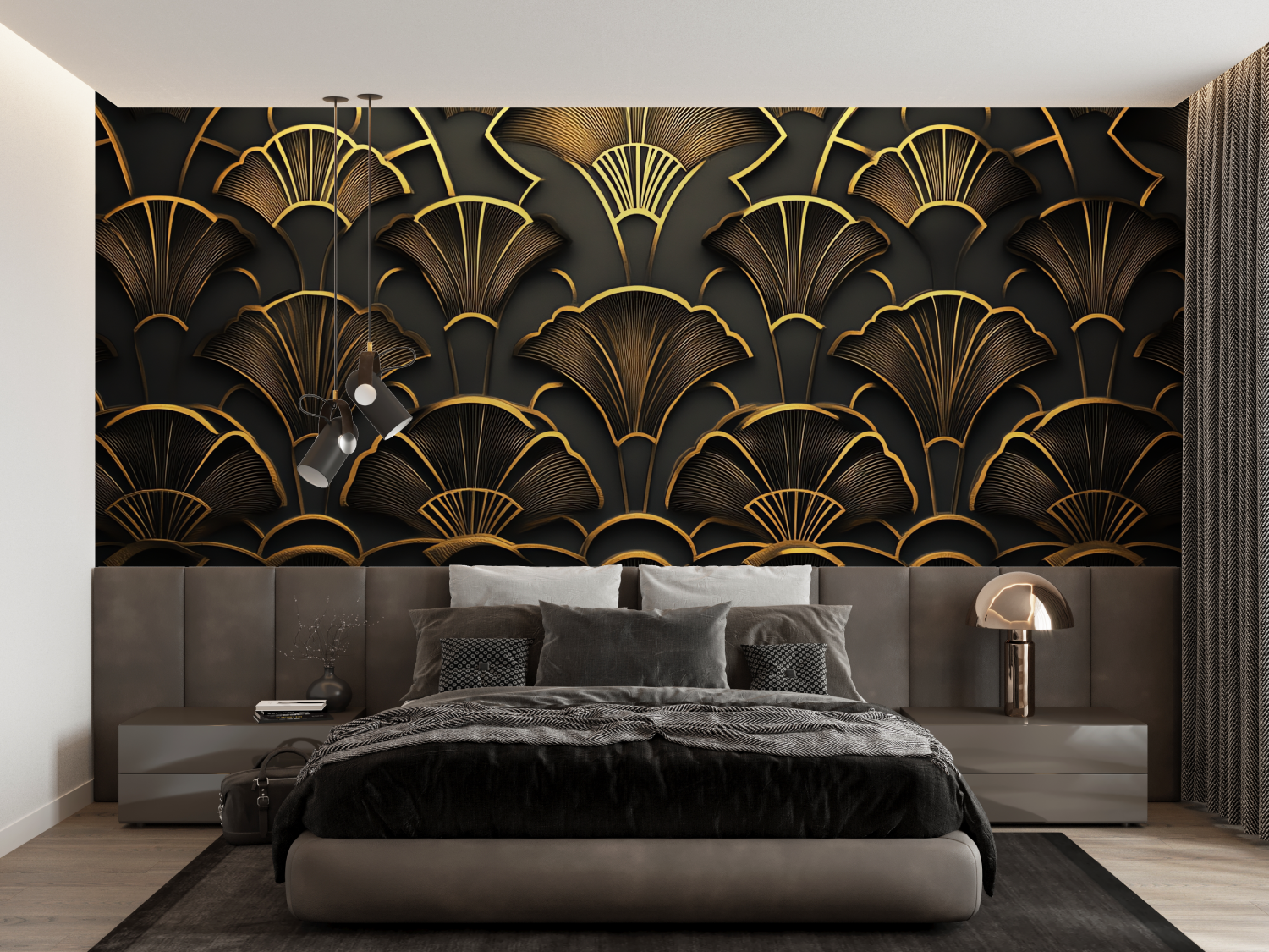 3D Black and Gold Art Deco Floral Wallpaper | Murals Wallpaper