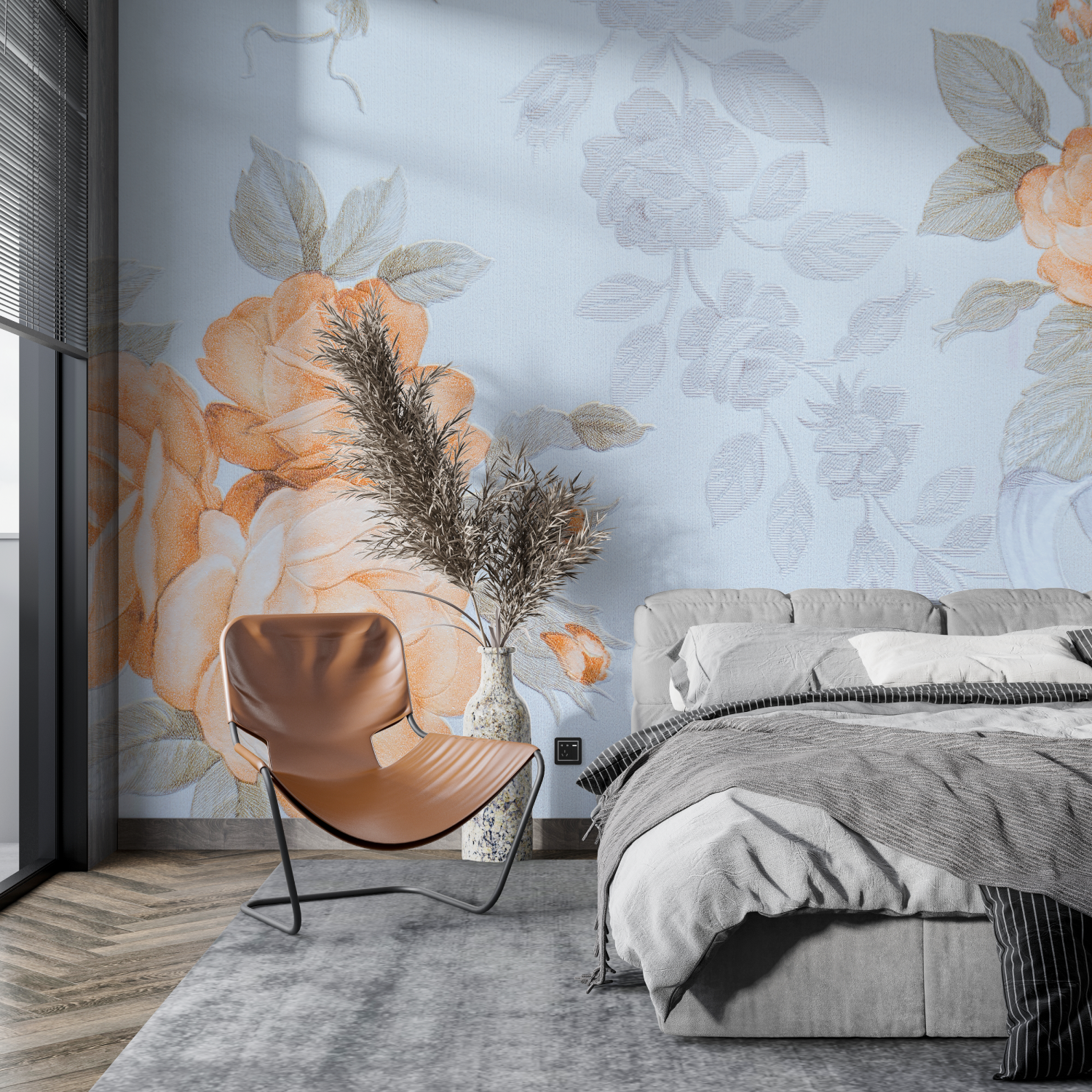 Orange and White Floral Wallpaper | Murals Wallpaper