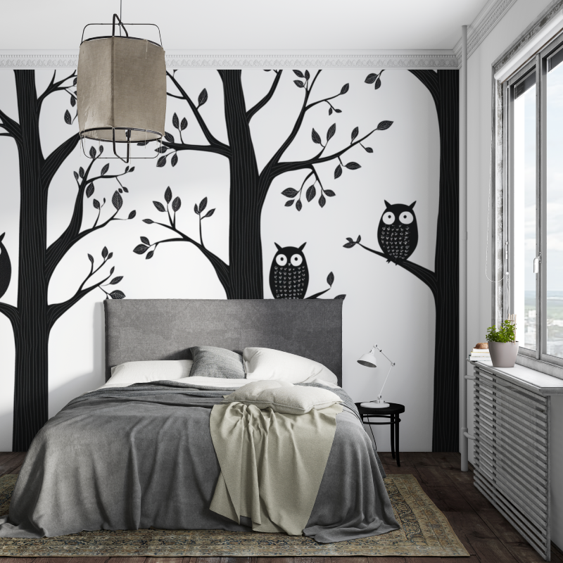 Black and White Tree Wallpaper for Kids' Room Owl | Murals Wallpaper