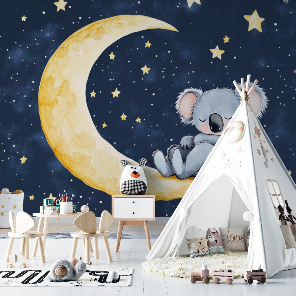 Sleepy Koala on a Moon Croissant Wallpaper | Murals Wallpaper