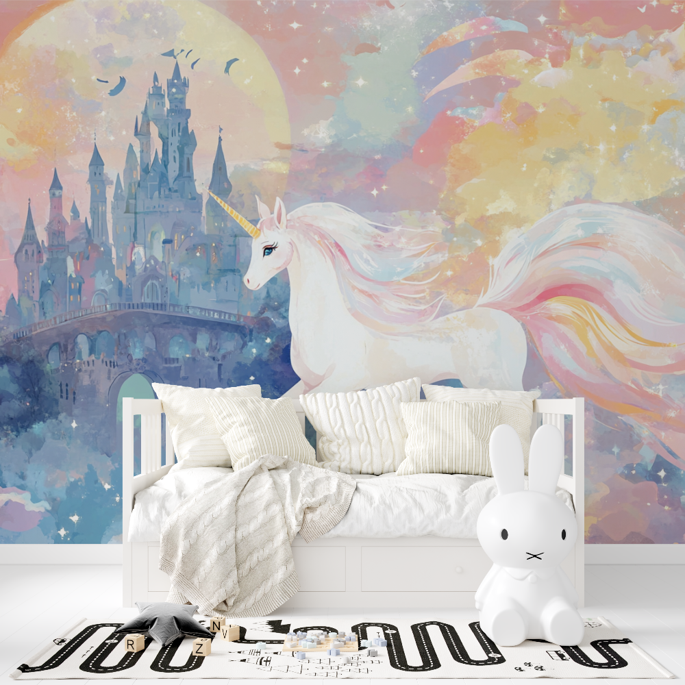 Unicorn Castle and Rainbow Wallpaper | Murals Wallpaper