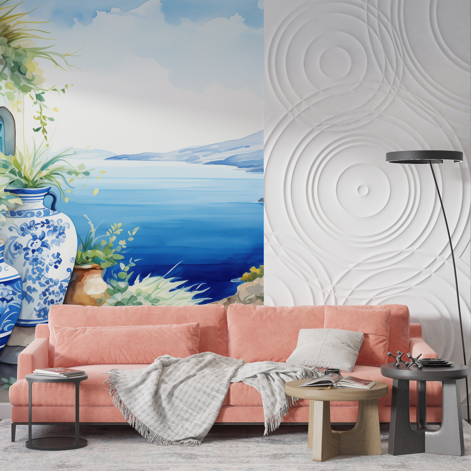 Watercolor Landscape Greece Wallpaper | Murals Wallpaper