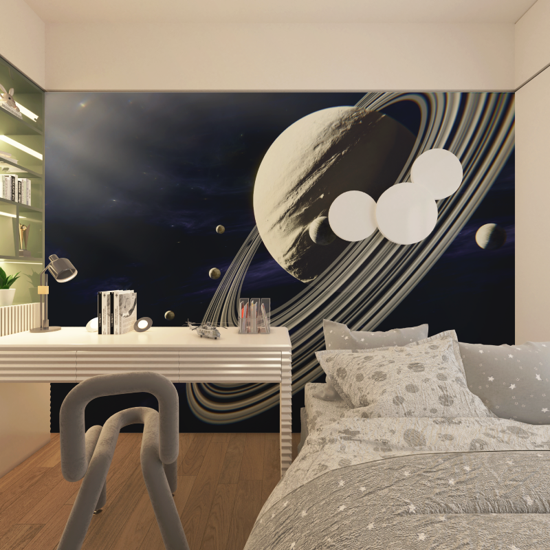 Moon and Saturn Space Wallpaper | Murals Wallpaper
