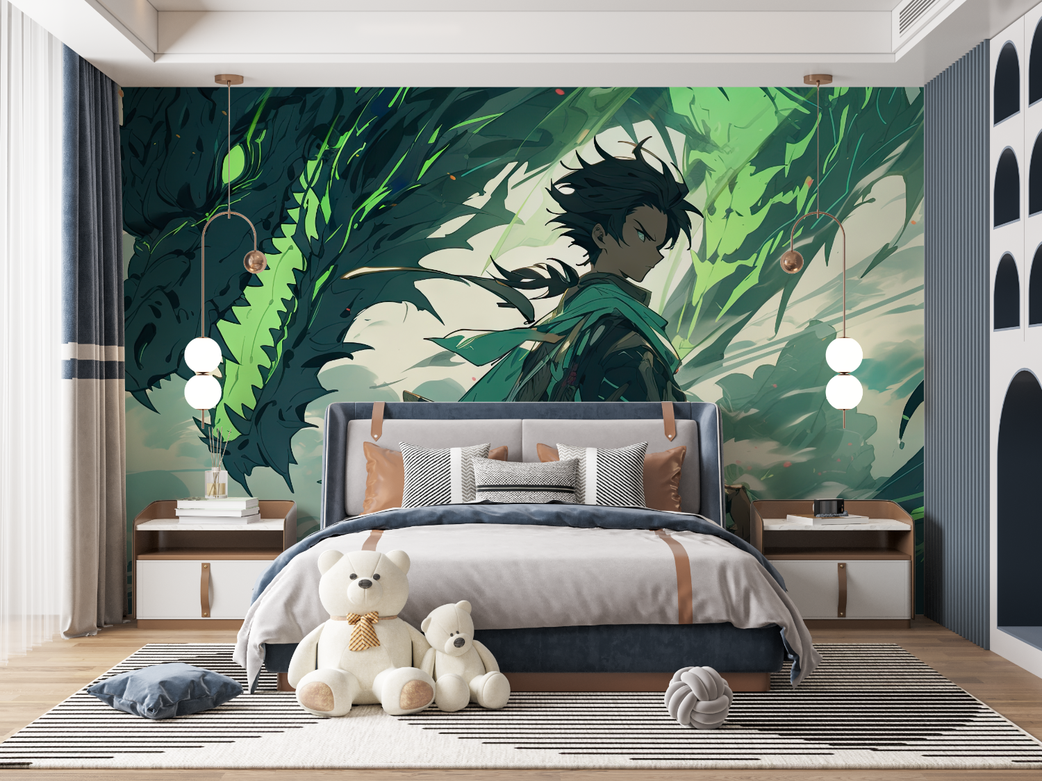 Grüne Drachentapete | Wandbildtapete