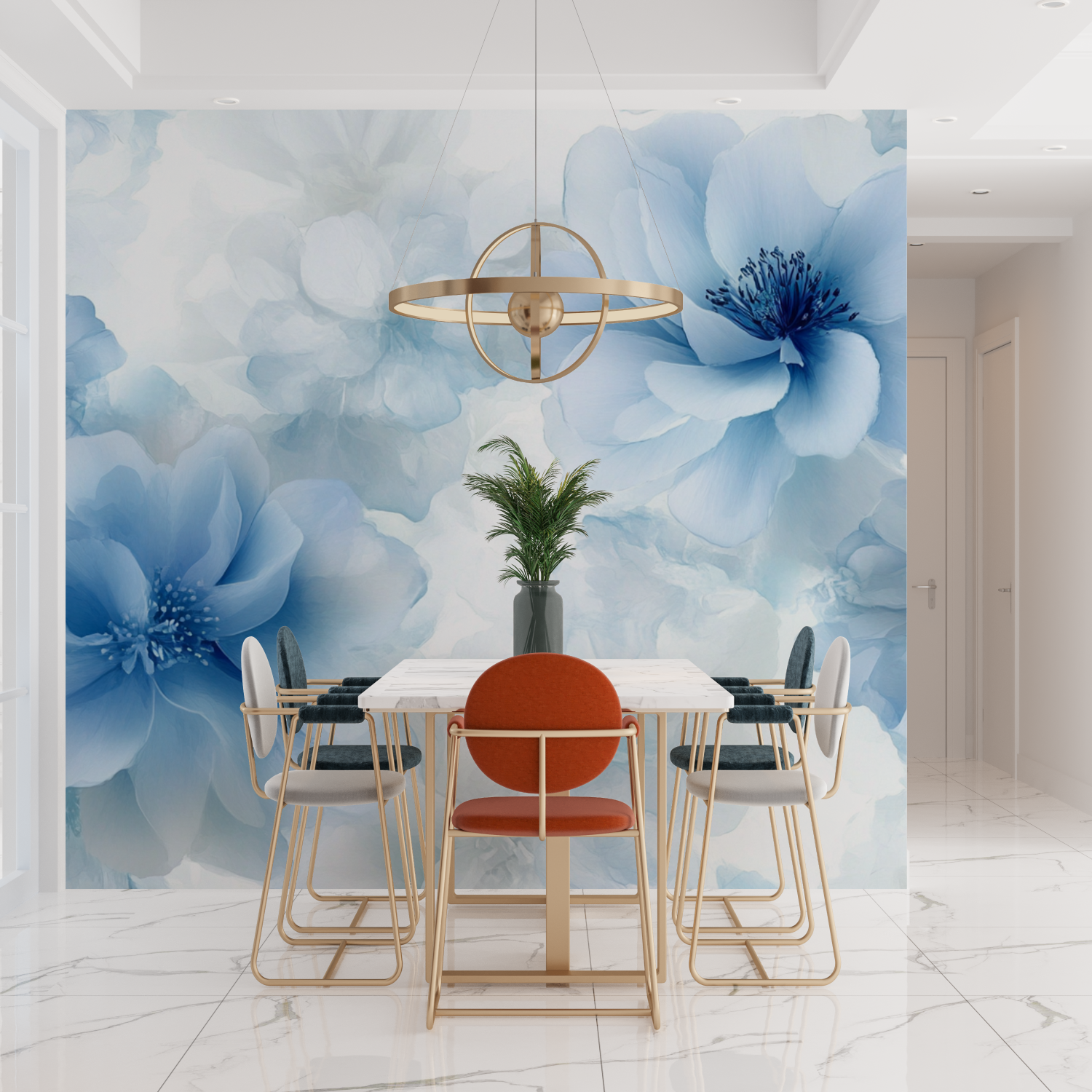 Papel de parede de flores delicadas de aguarela azul | Murais Papel de parede