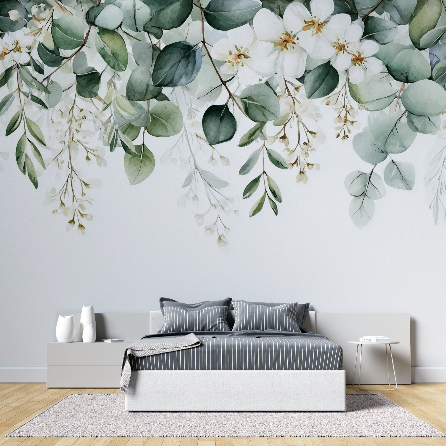 Árvore verde folhagem mural papel de parede tete de lit