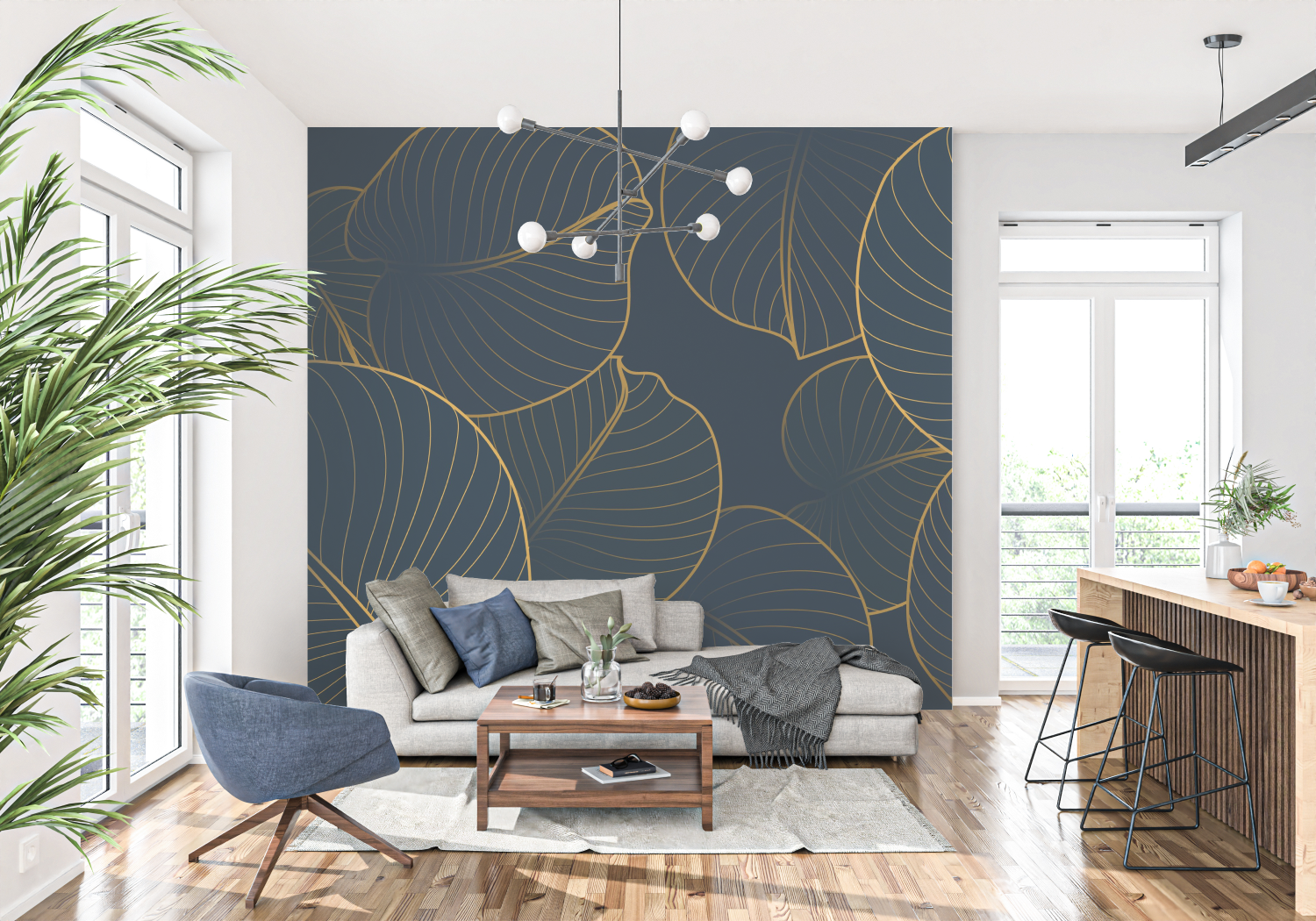 Navy Blue and Gold Bedroom Wallpaper | Murals Wallpaper