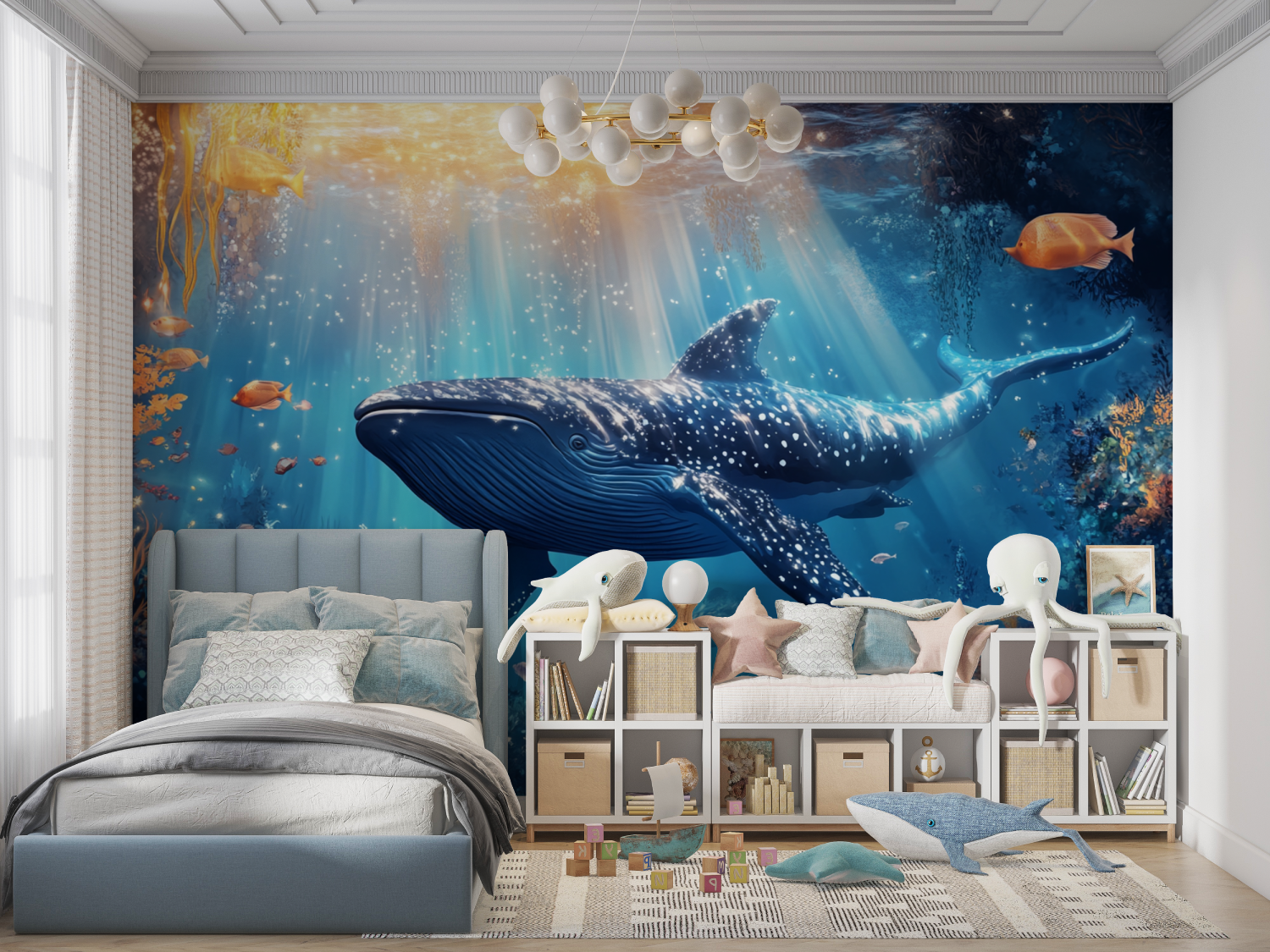 Blue Whale Nautical Wallpaper | Murals Wallpaper
