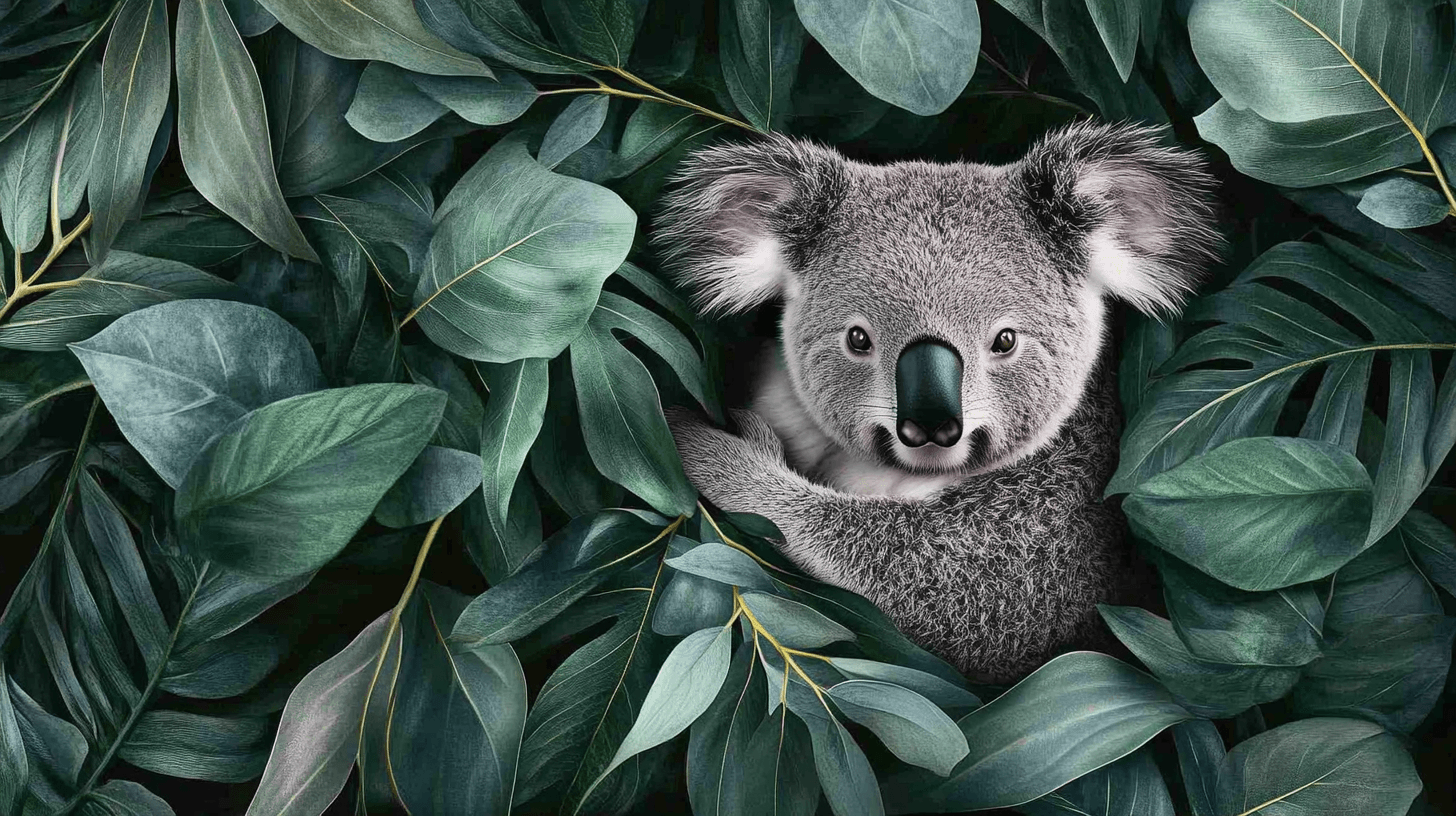 Koala Wallpaper in a Leaf Cocoon | Murals Wallpaper