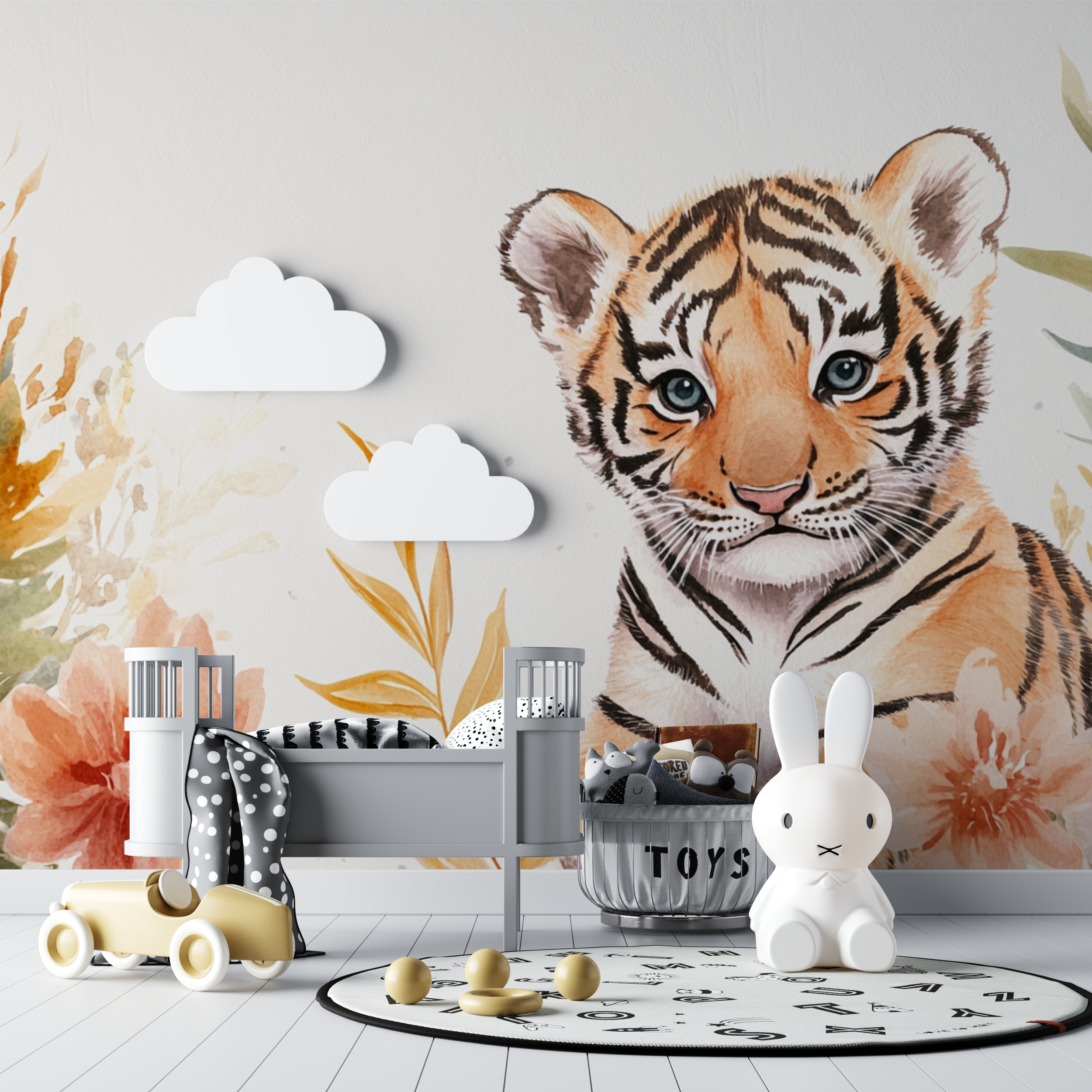 Tiger and Nordic Patterns Wallpaper | Murals Wallpaper