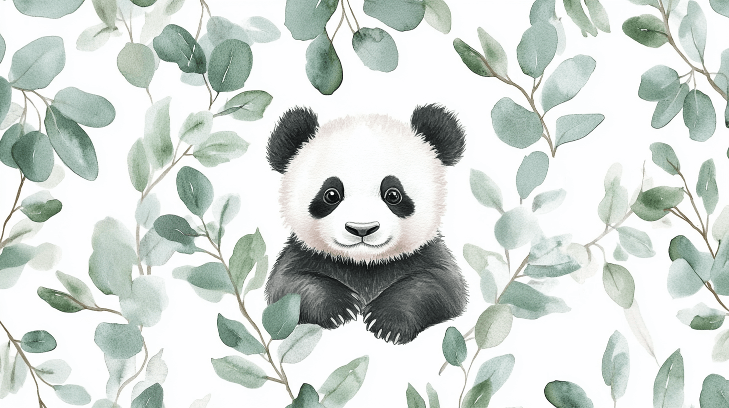 Panda and Eucalyptus Leaves Wallpaper | Murals Wallpaper
