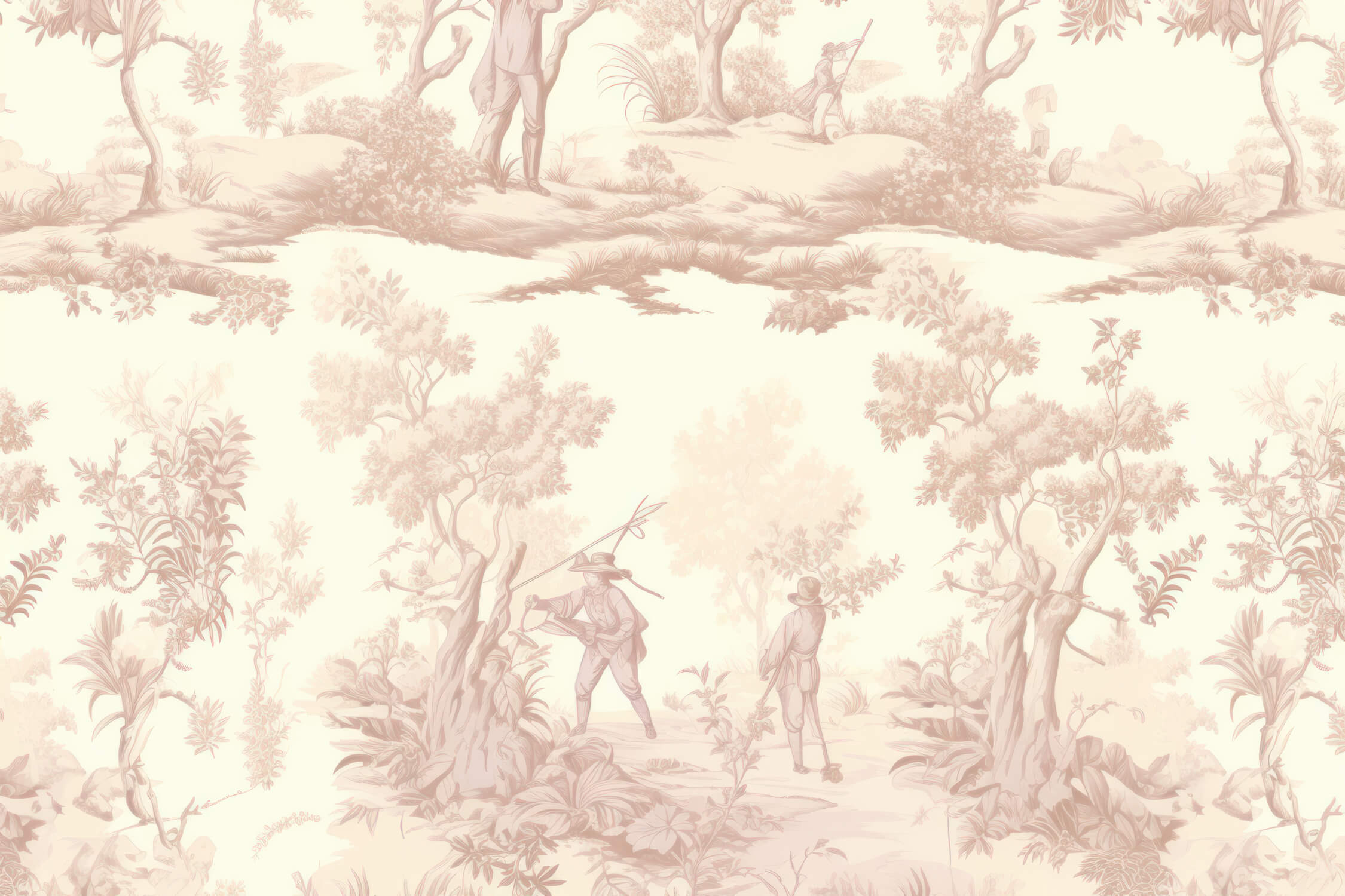 Vintage Beige Toile de Jouy Wallpaper | Murals Wallpaper