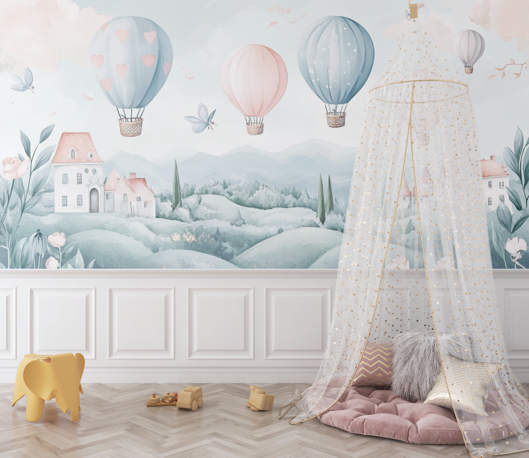 Hot Air Balloon and Fairy-Tale Landscapes Wallpaper | Murals Wallpaper