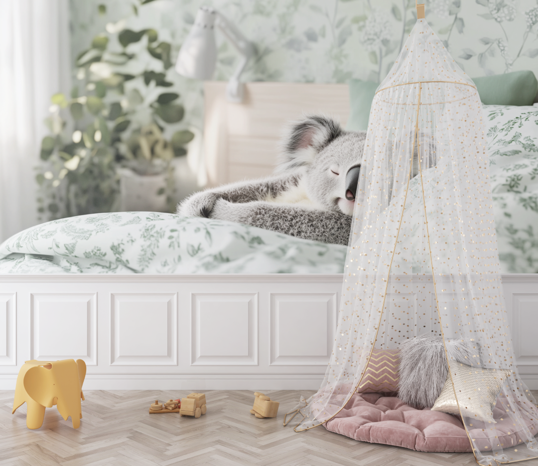 Hintergrundbild: Schlafender Koala auf einem Kissen | Wandbild