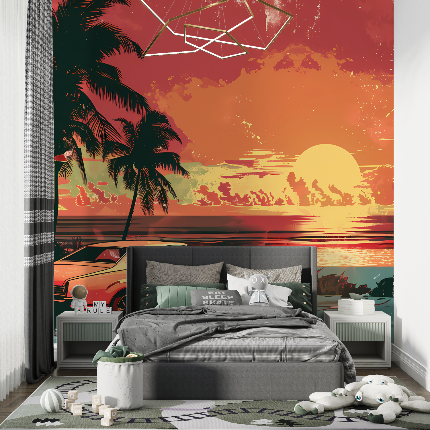 Miami Retro Auto-Tapete | Wandbilder