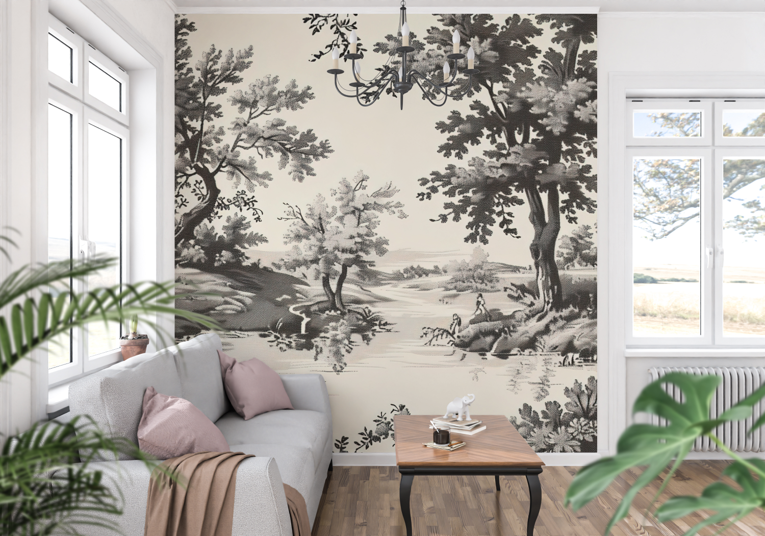 Gray and White Toile Wallpaper | Murals Wallpaper