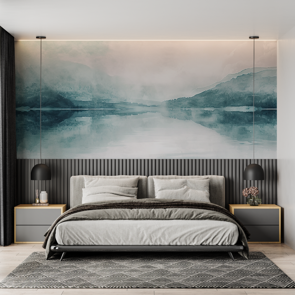 Watercolor Misty Lake Wallpaper | Murals Wallpaper