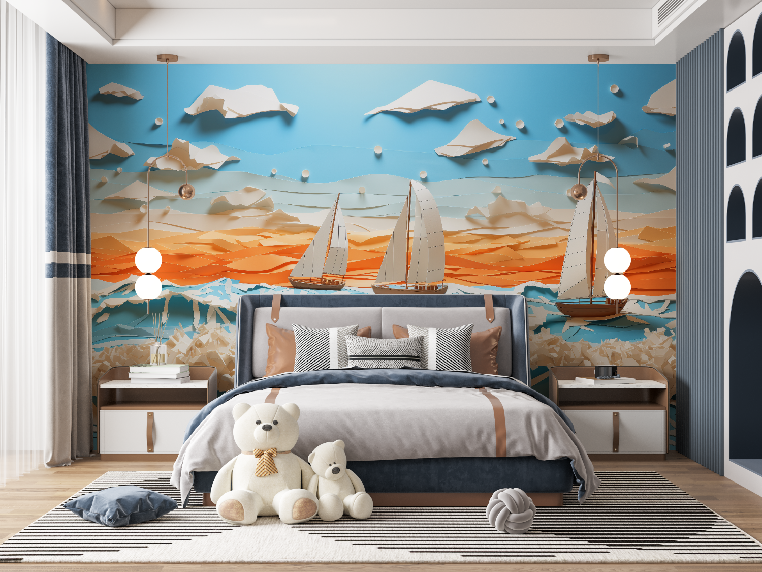 3D-Bootstapete für Kinder | Wandtapete