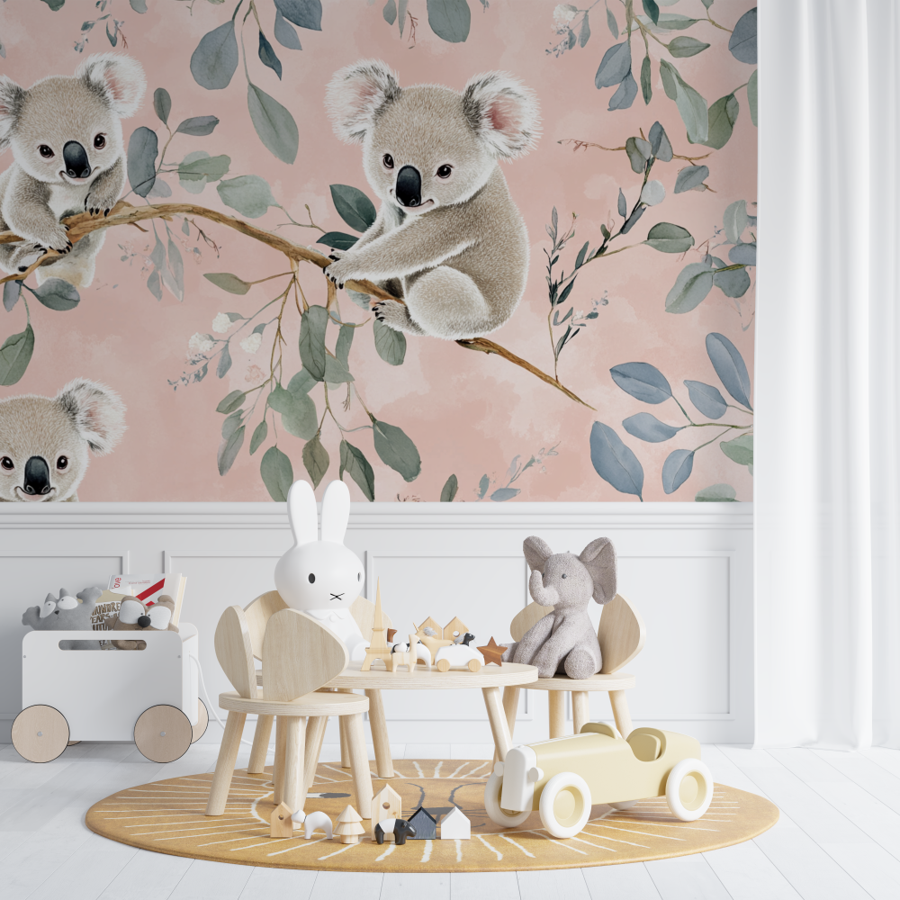 Koala Wallpaper on Powder Pink Background | Murals Wallpaper