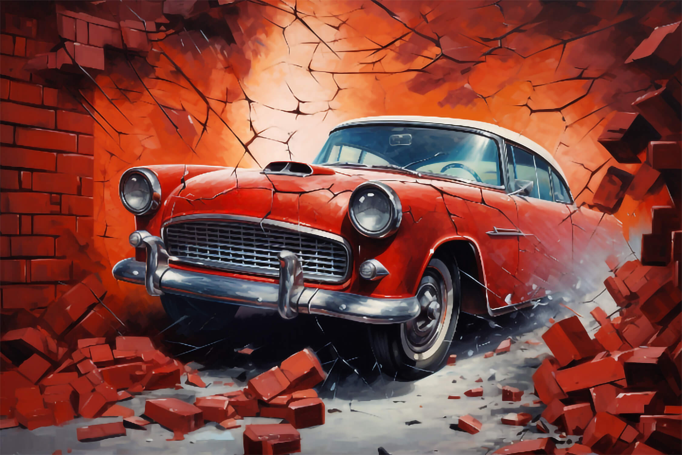 3D Brick Car Mural Wallpaper | Murals Wallpaper
