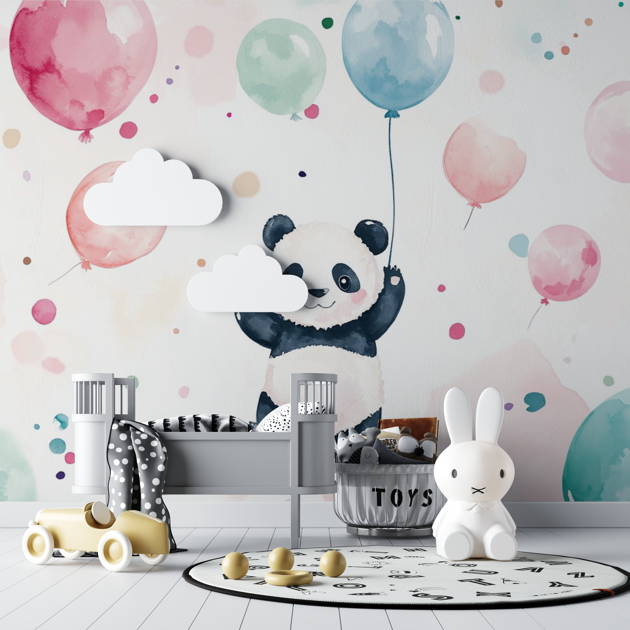Panda and Colorful Balloons Wallpaper | Murals Wallpaper