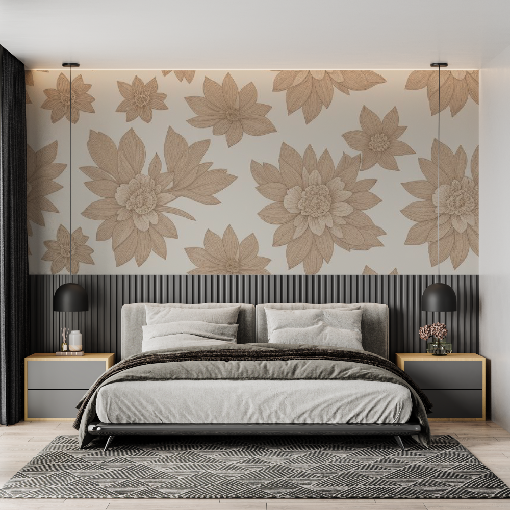 Soft Taupe Floral Cocooning Wallpaper | Murals Wallpaper