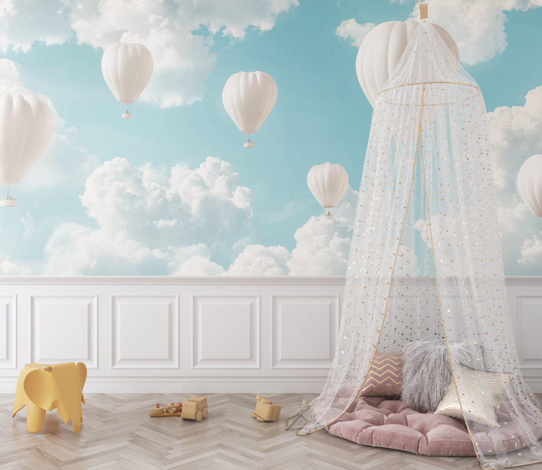 Hot Air Balloon and Golden Clouds Wallpaper | Murals Wallpaper